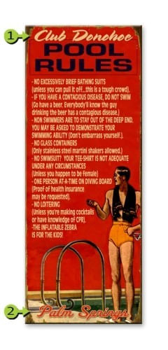 Pool Rules (Man) Wood or Metal Personalized Sign