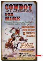 Cowboy-for-Hire-Wood-or-Metal-Personalized-Sign-1032