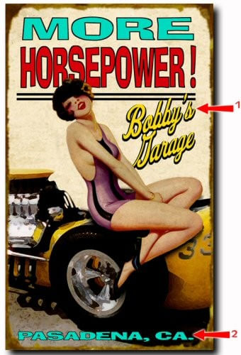 More Horsepower Personalized Garage Sign