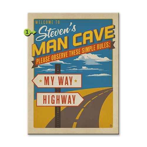 Retro My Way Highway Man Cave Personalized Sign