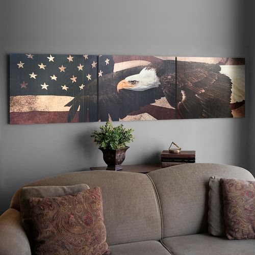 Eagle and Flag Wood Triptych