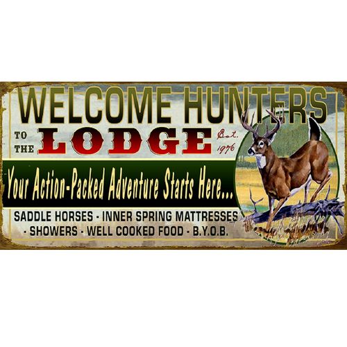 Welcome Hunters to Lodge Wood or Metal Personalized Sign
