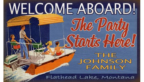 Welcome Aboard Pontoon Boat Personalized Lake Cabin Sign