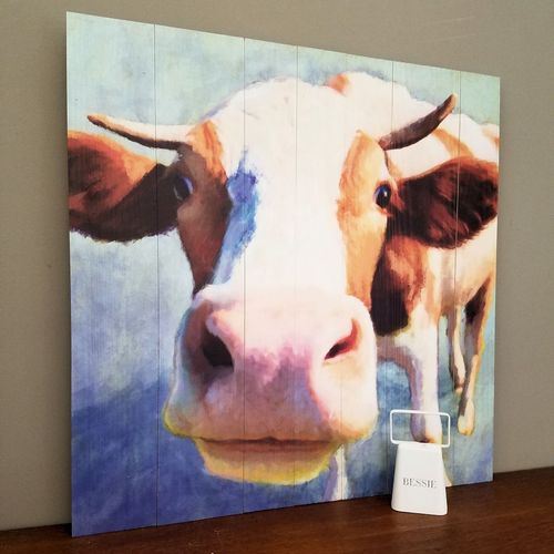 Curious Cow on Wood Wall Art