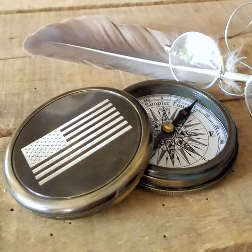 Brass Compass With American Flag