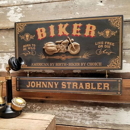 Biker Wood Sign with Optional Personalization