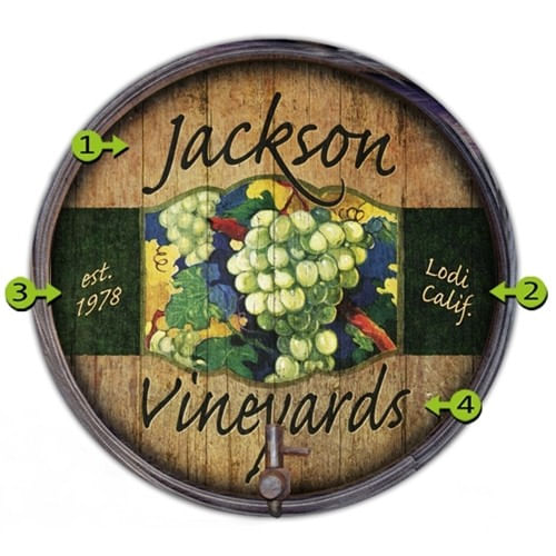 White Grapes Personalized Barrel End Sign