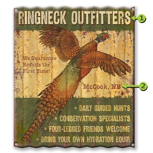 Personalized Pheasant Outfitters Corrugated Metal Sign