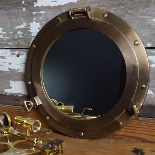 Antiqued Brass Porthole Mirror 12 Inch