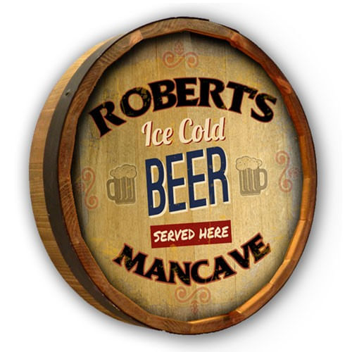 Ice Cold Beer Personalized Barrel End Sign