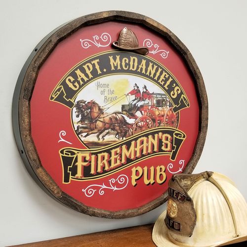 Firemans Pub Personalized Barrel Head Sign