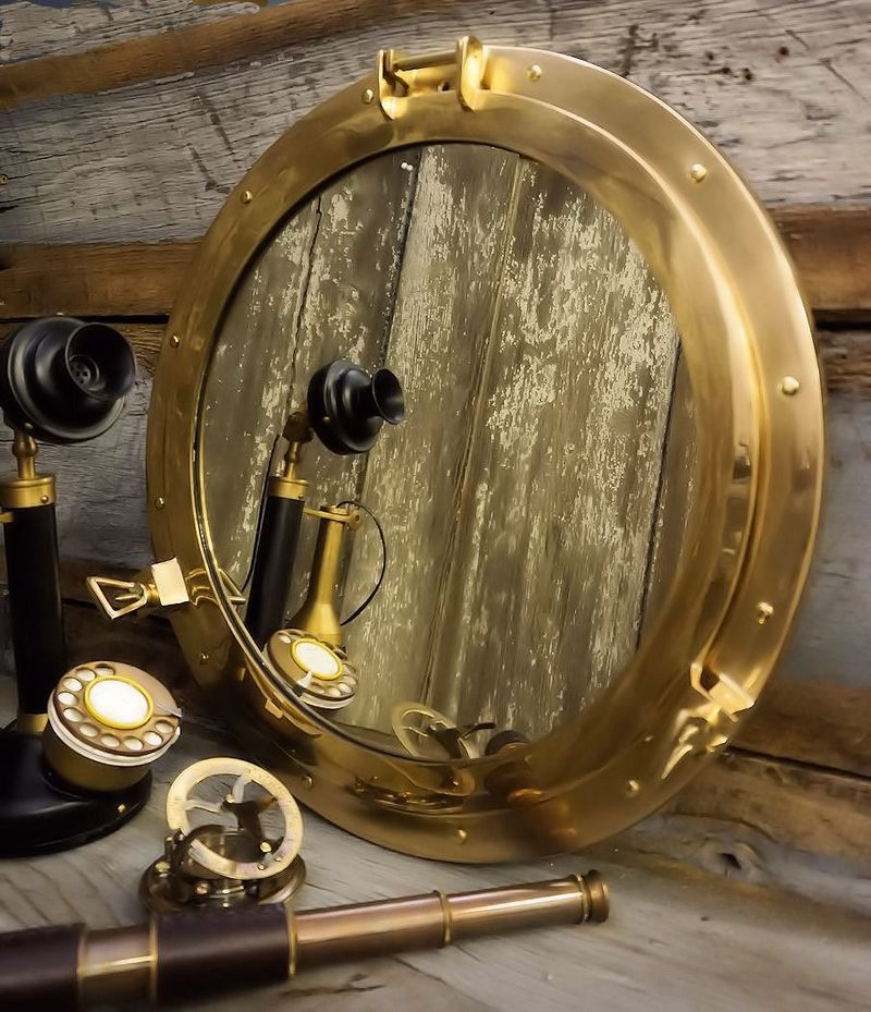 Large 20 Inch Polished Brass Porthole Mirror Brassbell Com
