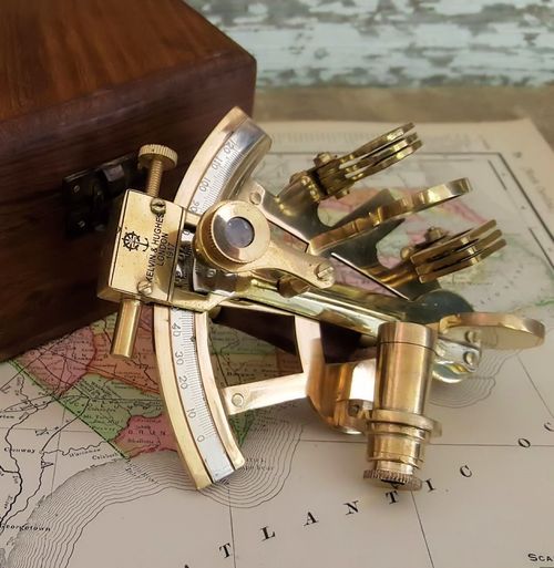 4 Inch Polished Brass Sextant With Box