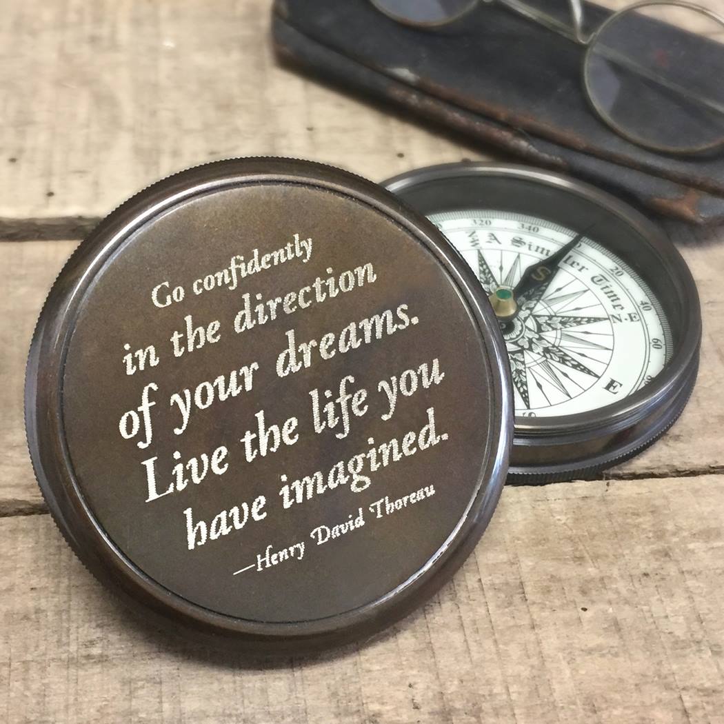 Gift Compass Boating Compass WOANIN Thoreau's Go Confidently Quote Engraved Compass with Leather case Graduation Day Gifts Camping Compass 