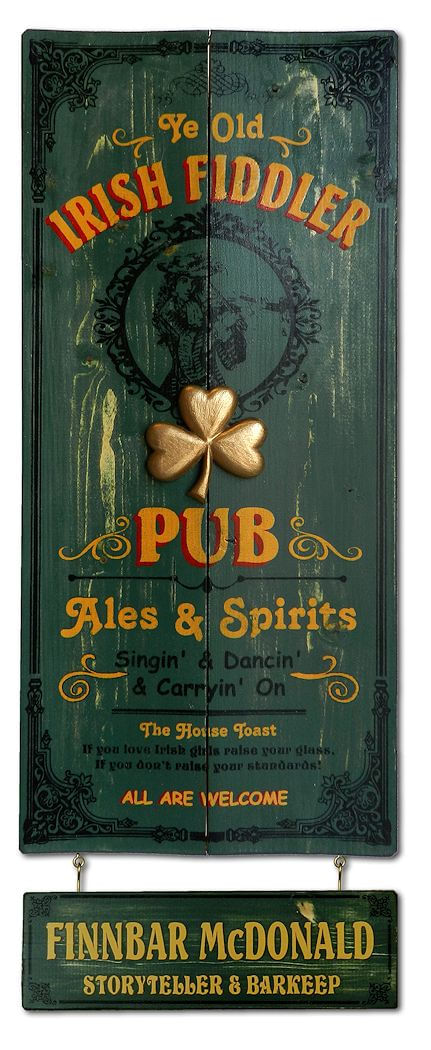 Irish Fiddler Pub Wood Plank Sign with Personalized Nameboard