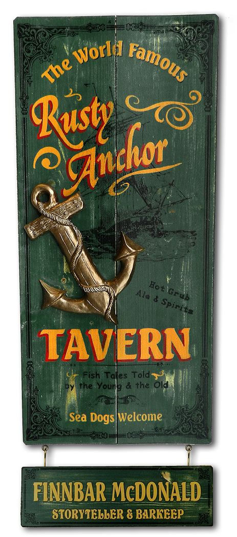 Rusty Anchor Tavern Wood Plank Sign With Personalized Nameboard