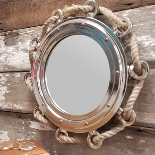 15 Inch Porthole Mirror With Rope Second