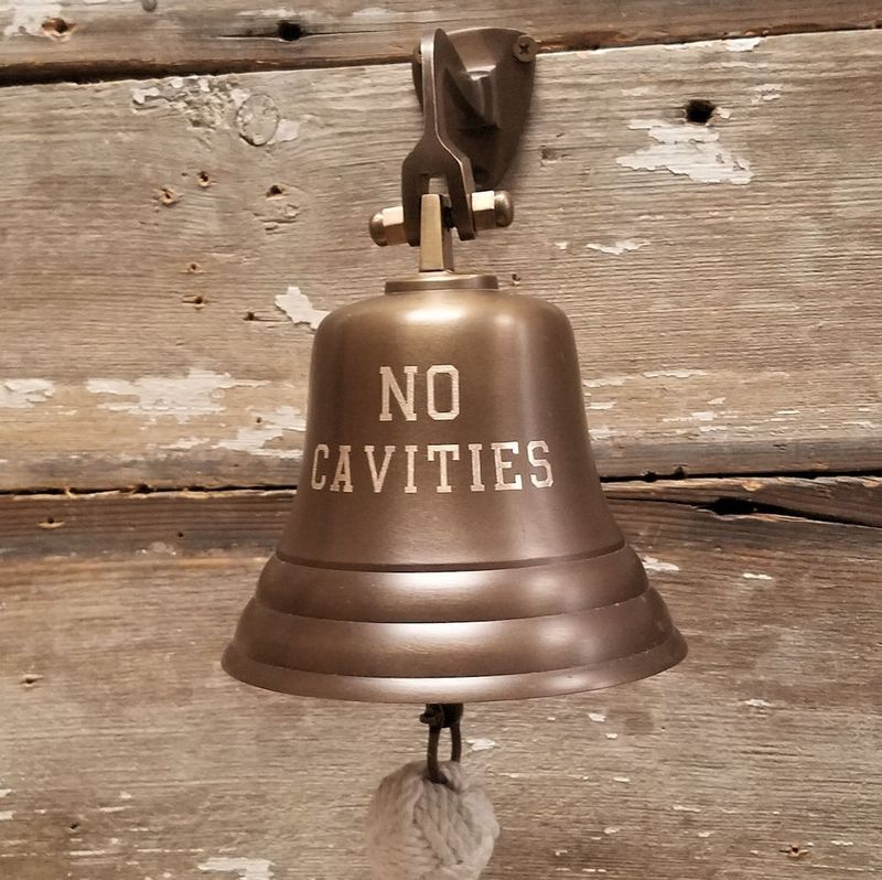 -No-Cavities--Engraved-5-Inch-Antiqued-Brass-Bell-6056