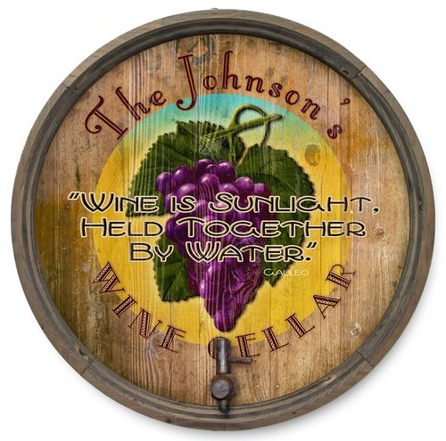 Wine Is Sunlight Wine Cellar Wood Personalized Barrel End Sign