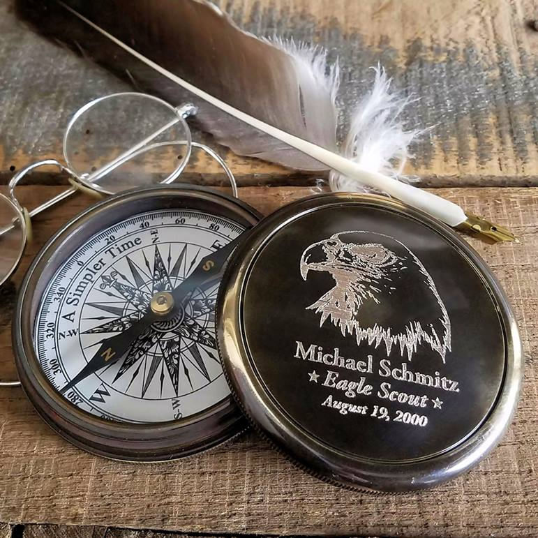 Eagle Scout Compass On Wood Plaque - Brassbell.com