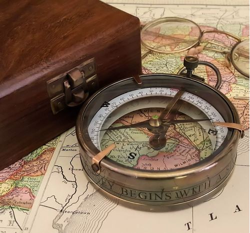 Antiqued Brass Map Compass