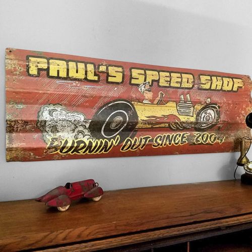 Hot Rod Personalized Corrugated Metal Sign
