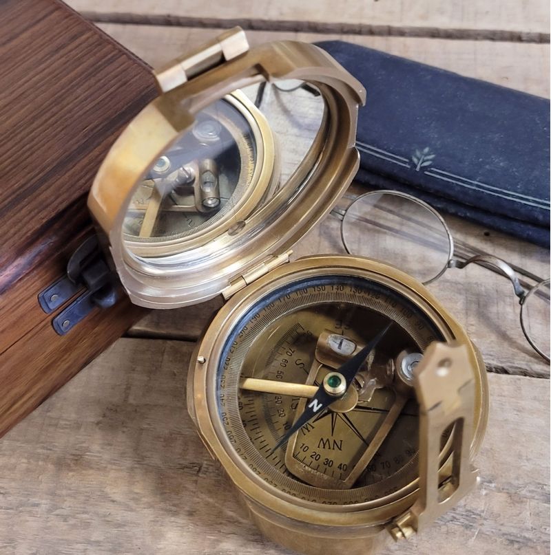 Antiqued Brass Military Compass - 3 Inch