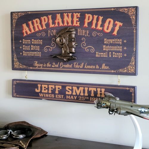 Airplane Pilot Wood Plank Sign with Optional Personalization